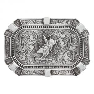 Montana Silversmiths Flourished Rectangular Classic Attitude Buckle with Bullrider (A488RTS)